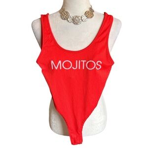 🍁 BUNDLE ONLY - 5/$15  G-Mini Mojitos Neon Orange Thong Bodysuit/Swimsuit NWOT 🔥